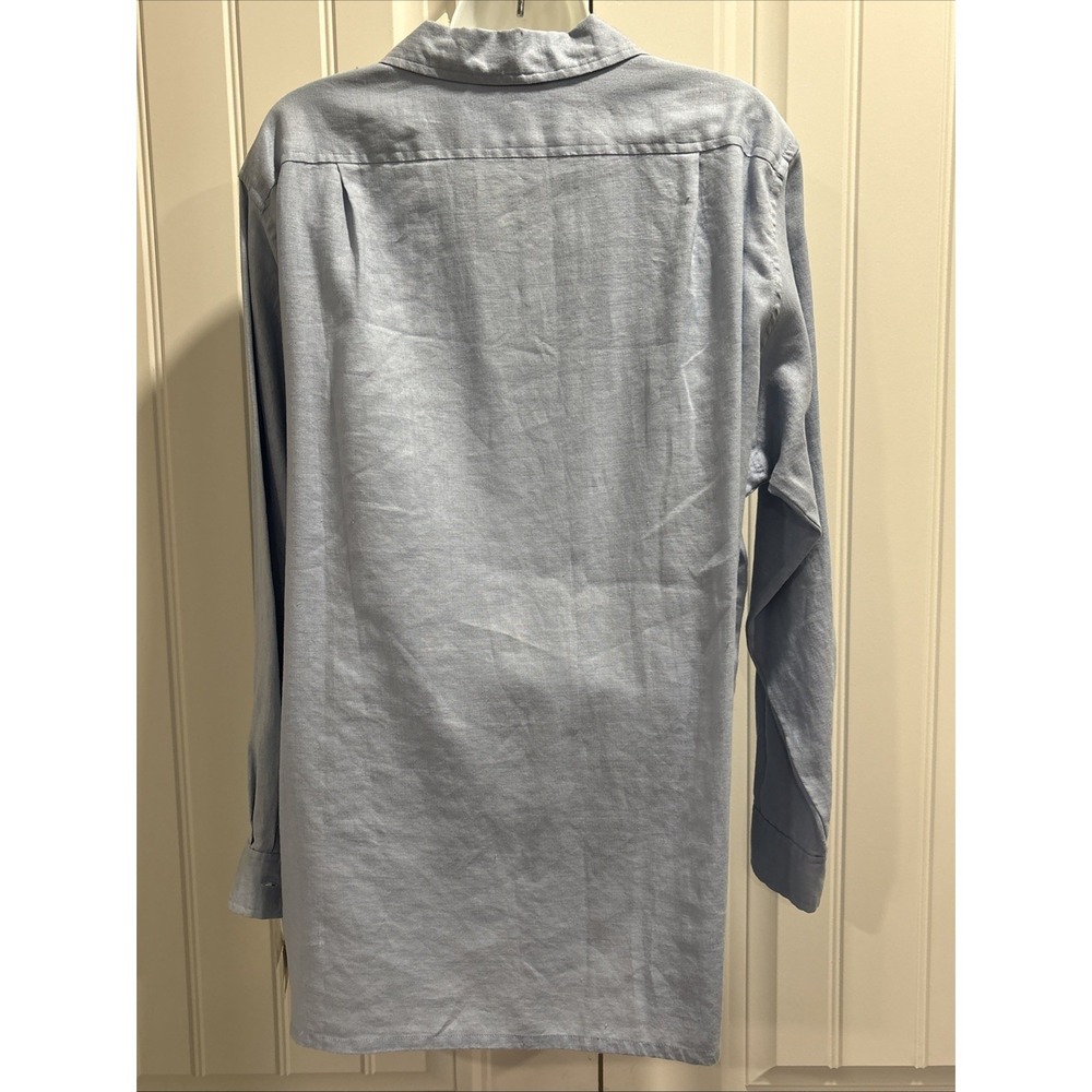 Anne Klein Women Blue Linen Long Sleeve Button-Down Shirt V Neck Size 12 NWT - Picture 5 of 15